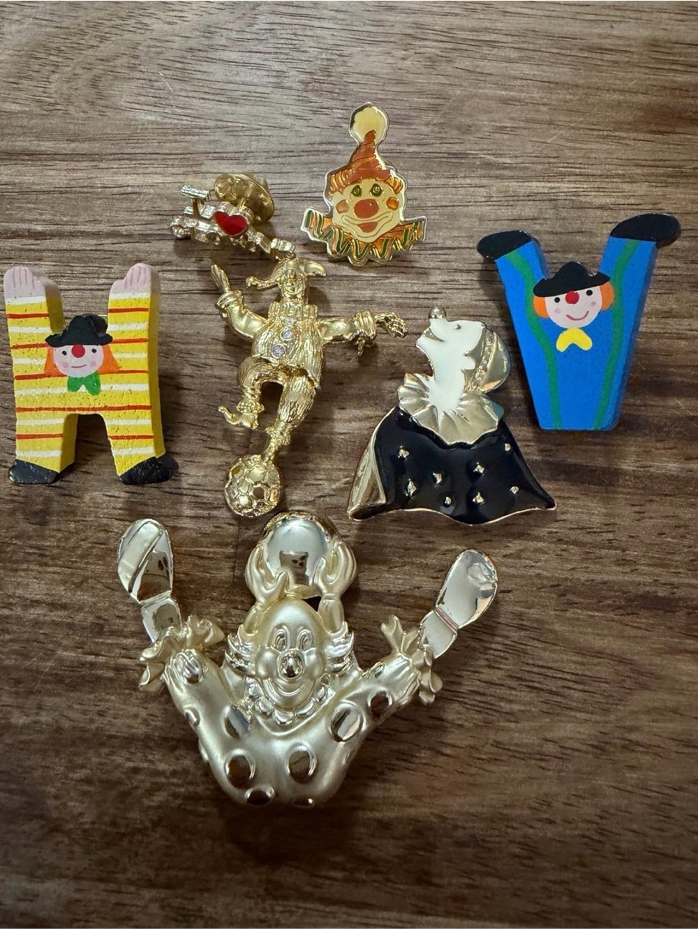 Avon Gold Clown Pins with Yellow, Blue and Green Accents